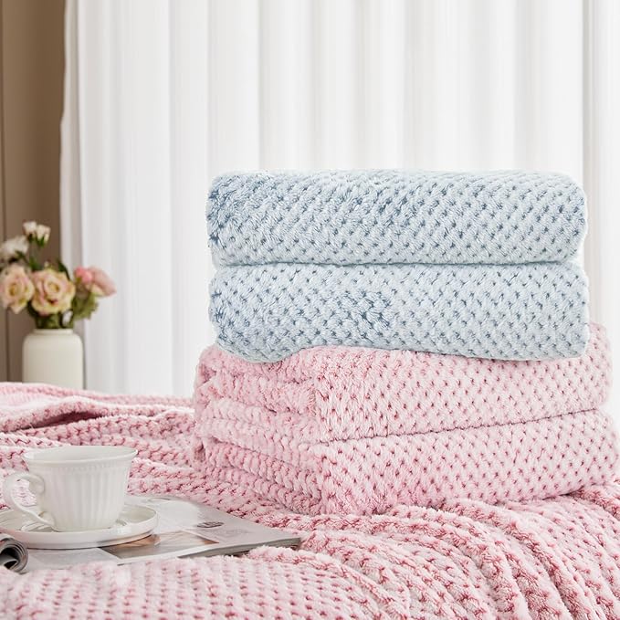 Exclusivo Mezcla Fleece Bed Blanket Queen Size, Super Soft and Warm Blankets for Couch, Sofa and Bed Waffle Textured, Cozy, Fuzzy and Lightweight (Heather Slate Blue, 90x90 Inches)