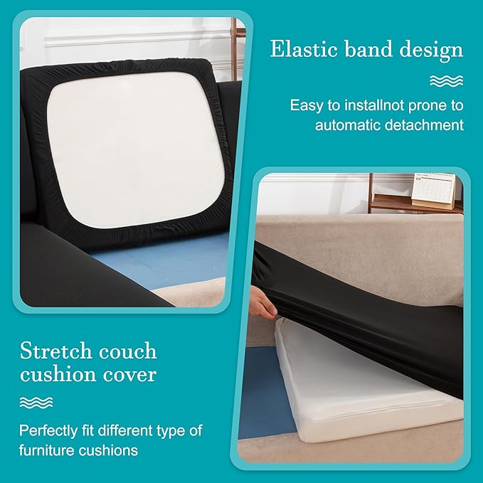 14 Pcs Stretch Patio Cushion Covers,Outdoor Couch Covers Replacement,Outdoor Couch & Sofa Slipcovers,for Patio Furniture Cushion Covers,Washable Reusable Furniture Protector (Black,Cover Only)