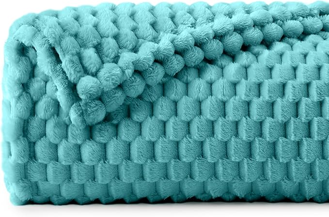 BEDELITE Fleece Twin Blanket for Couch & Bed - 3D Jacquard Decorative Teal Throw, Super Soft and Cozy Warm Fuzzy Blanket All Seasons Suitable, 60x80Inches