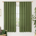 LAMIT Faux Linen Curtains 63 inches Long for Bedroom, Rod Pocket Thick Linen Drapes Light Filtering Privacy Window Christmas Decor Curtains for Living Room, 2 Panels (52 x 63 Inch, Olive Green)
