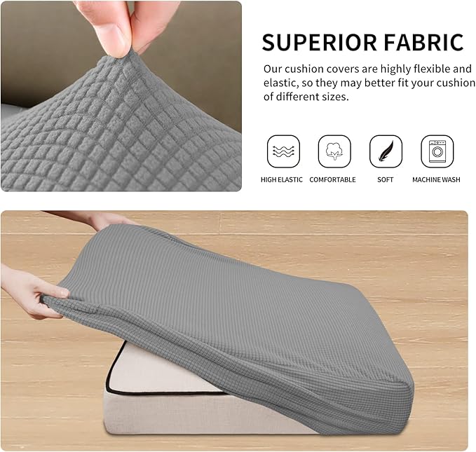 Easy-Going Stretch 4 Pieces Couch Cushion Covers for Sectional Sofa Left/Right L Shape Chaise Lounge Sofa Seat slipcover Anti-Slip Sofa Cover Soft (3 Seater + 1 Chaise, Light Gray)