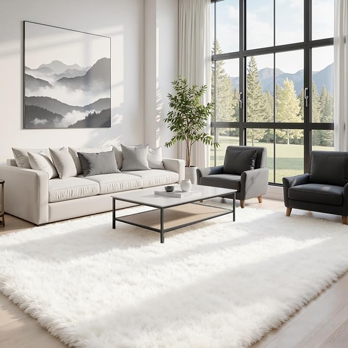 4x6 Area Rugs for Living Room Rug: Soft Fluffy Shag White Rugs for Bedroom, Non-Slip Large Fuzzy Plush Rug Indoor Floor Carpet for Nursery Kids Boys Girls Room, Dorms, Playroom, Modern Home Decor