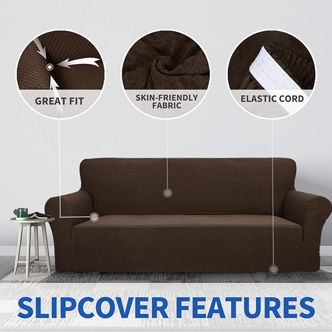 ZNSAYOTX 1 Piece Jacquard Couch Covers for 3 Cushion Couch High Stretch Sofa Cover for Pets Dogs Anti Slip Extra Large Sofa Slipcovers Furniture Protector (XL Sofa, Dark Coffee)