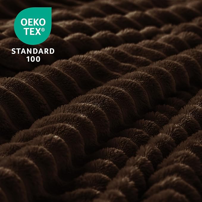 BEDELITE Fleece Throw Blanket for Couch – 3D Ribbed Jacquard Soft and Warm Decorative Fuzzy Blanket – Cozy, Fluffy, Plush Lightweight Dark Brown Throw Blankets for Bed, Sofa, 50x60 inches