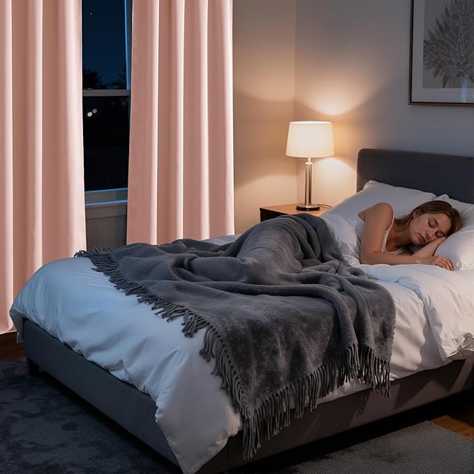 RYB HOME Bedroom Blackout Curtains 63 inches Long, 100% Blackout Thermal Insulated Noise Reducing Curtains for Living Room Nursury, 34 inches Wide by 63 inches Long, Peach Pink
