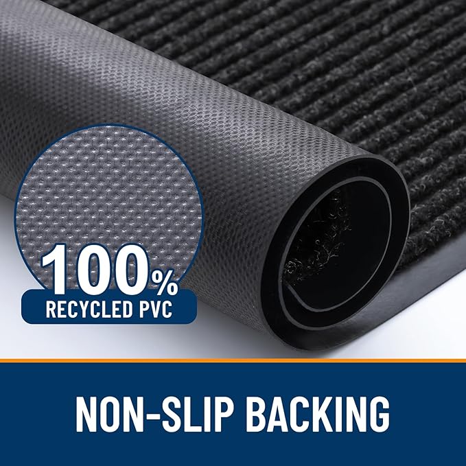 OLANLY Front Door Mat Indoor Outdoor Entrance, Waterproof Heavy Duty Doormat, Fade Resistant, Low Profile, Easy Clean Patio Porch Welcome Floor Mats for Entry, 59x23, Off-Black