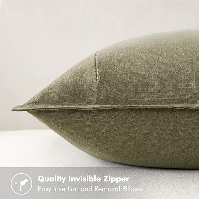 MIULEE Decorative Linen Pillow Covers 20x20 Inch Light Olive Green Boho Farmhouse Neutral Couch Throw Pillows for Bed Pack of 2 Accent Modern Pillowcase Summer Sofa Livingroom Home Decor