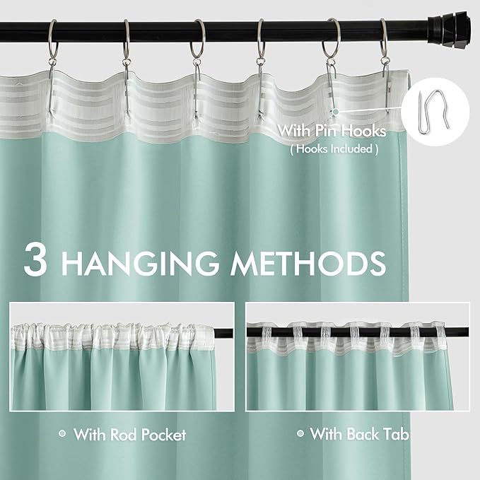 MIULEE Aqua Back Tab Blackout Curtains 120 Inch Long 2 Panels Set for Bedroom, Rod Pocket/Pinch Pleated Extra Long Thermal Insulated Living Room Darkening Light Blocking 10FT Drapes