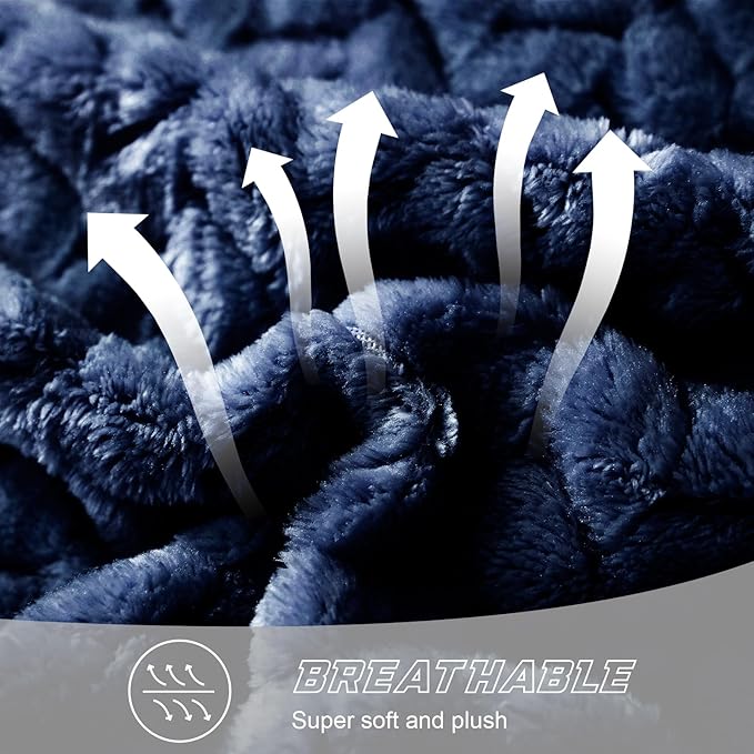 Exclusivo Mezcla Fleece Throw Blanket for Couch and Bed, 50x70 Inches Soft Cozy Jacquard Flannel Blankets, Lightweight Fuzzy Plush Warm Throws for Women, Navy Blue