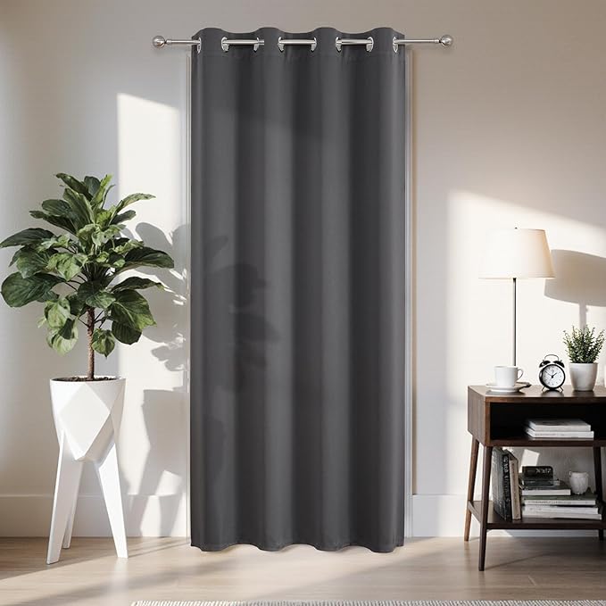 Joydeco Blackout Door Curtain for Doorway Privacy 84 Inches Long, Grommet Closet Curtain for Open Closet, Room Divider for Bedroom Living Room (Grey, 52Wx84L, 1 Panel)