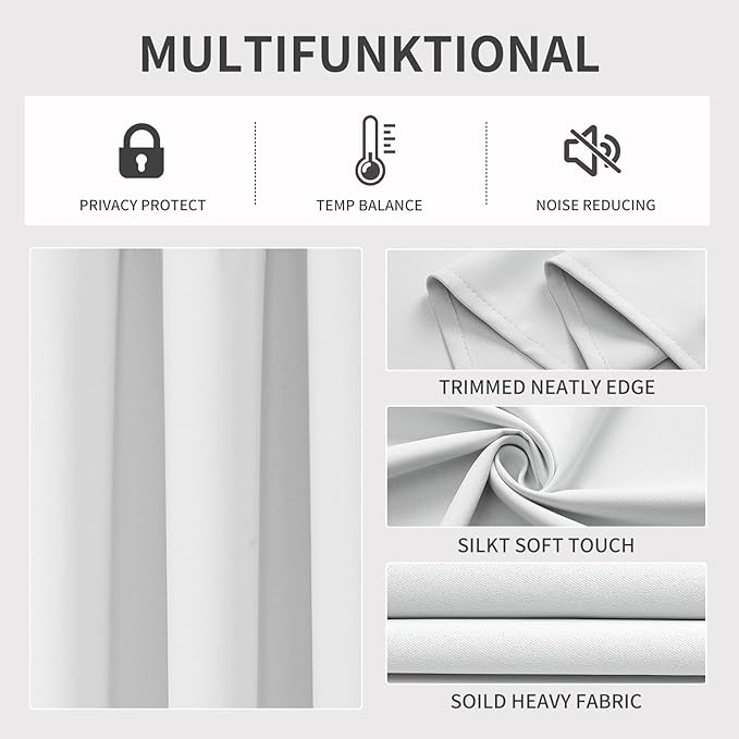 Joydeco 60% Blackout White Curtains 84 Inch Length 2 Panels, Thermal Insulated Long Curtains& Drapes 2 Burg, Room Darkening Grommet Drapes for Bedroom Living Room Window(Greyish White, W52 x L84 Inch)