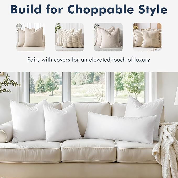 MIULEE 20x20 Pillow Inserts,Set of 2 Down Feather Throw Pillows for Couch Sofa Bed, Decorative Fluffy Throw Pillow Inserts Cotton Fabric,White