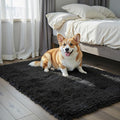 Small Area Rugs 2x3 Feet, Black Rug for Bedroom Dorm, Modern Shag Bedroom Mat, Small Carpet, Fluffy Bedside Rug for Girls Dorm Room Home Decor(2 x 3, Black)