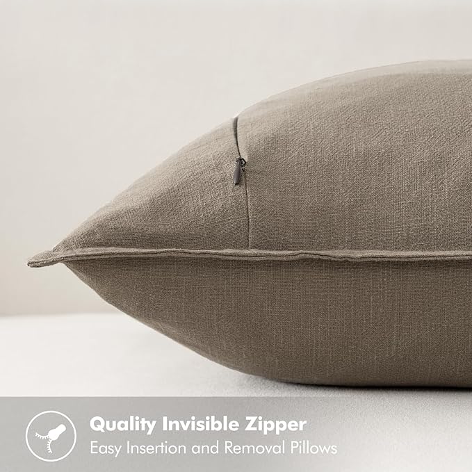 MIULEE Decorative Linen Euro Sham Pillow Covers 24x24 Inch Tan TaupeBoho Farmhouse Neutral Winter Couch Throw Pillows for Bed Pack of 2 Accent Modern Pillowcase Sofa Livingroom Home Decor