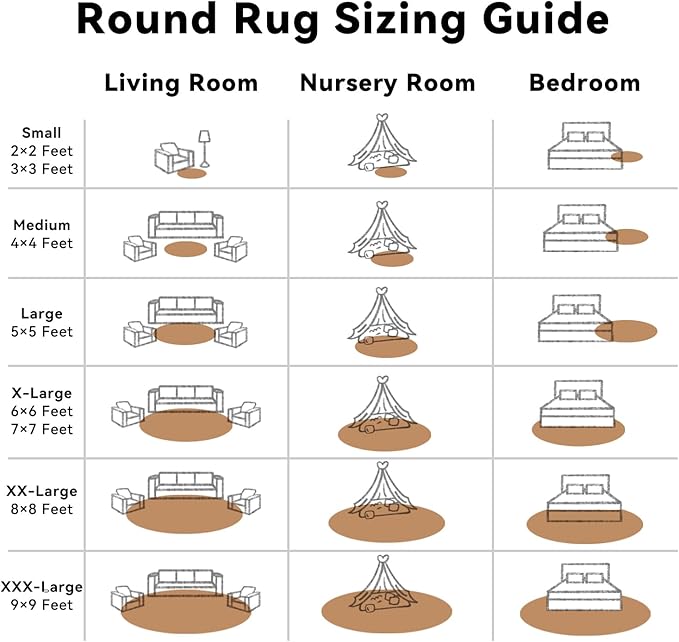 OLANLY Khaki Round Rugs for Bedroom - Machine Washable, 8 ft Circle Area Rugs for Living Room, Soft and Fluffy Shaggy Carpet for Teen Girl and Boys, Nursery Rooms, Dorms, Home Decor Aesthetic