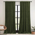 RYB HOME Olive Green Velvet Curtains with Hook Tape, Thermal Insulated Privacy Protect Decorative Drapes for Home Theater, W 42 x L 84 inches, 2 Panels Set
