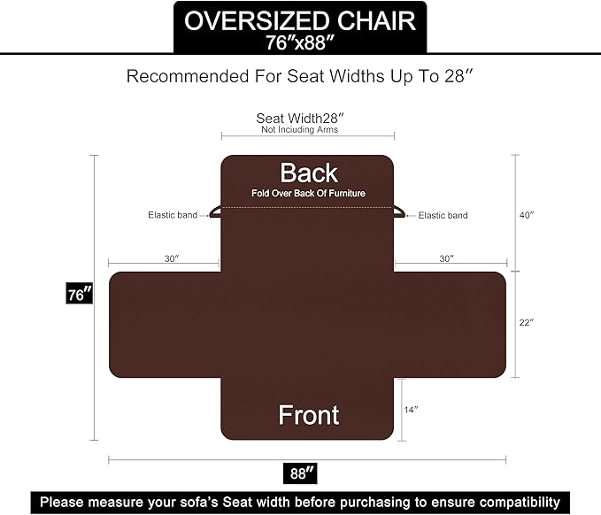 U-NICE HOME Reversible Oversized Chair Covers Quilted Water Repellent Pet Protectors with Elastic Straps(28''Armchair, Burgundy/Tan)
