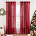 MIULEE Burgundy Red Linen Curtains 96 Inch Long for Bedroom Living Room, Soft Thick Linen Textured Window Drapes Semi Sheer Light Filtering Rod Pocket Back Tab Christmas Burlap Look, 2 Panels
