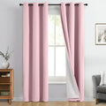 Yakamok 100% Blackout Curtain Panels 84 inches Cold and Light Blocking Drapes for Nursery, 2 Thick Layers Thermal Insulated Draperies (2 Pieces, 40 Wide Each Panel, Pink Front with White Backing)