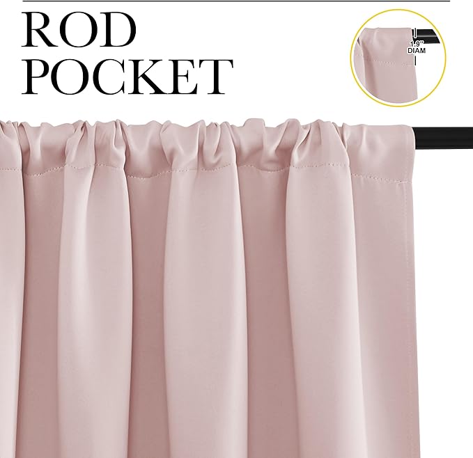 NICETOWN Blackout Curtains for Living Room, Blush Pink, 2 Panels, 42 by 63, Darkening Window Curtain Panels, Easy-Care Solid Thermal Insulated Draperies/Drapes for Daughter Room