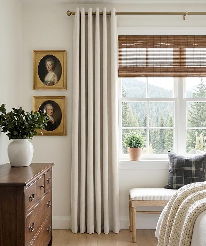 100% Blackout Curtains 63 Inch Length Linen Textured Blackout Curtains for Bedroom Grommet Curtains for Living Room Window Treatment Curtain Drapes(50"W x 63"L, 2 Panels, Beige)