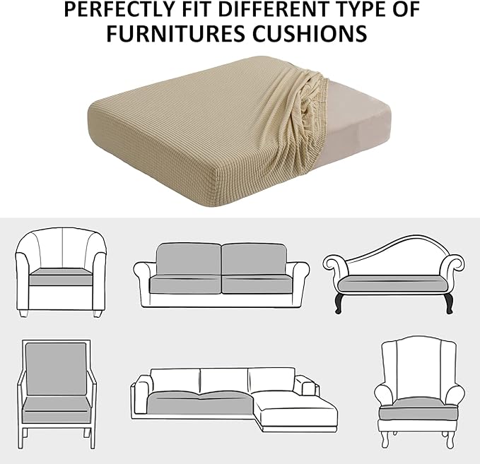 Water Repellent Sofa Cushion Covers, Stretch Sofa Seat Covers, Furniture Protector for Pets with Elastic Bottom, Non Slip, Washable (Loveseat Cushion, Sand)