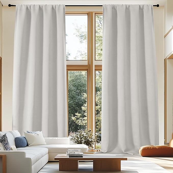 Simplebrand Ava Natural Extra Long 10ft Curtains for Patio 120 Inches Long 2 Panels Set, Room Darkening Solid Thermal Insulated Energy Saving Rod Pocket Window Treatment Curtains Drapes, 50 Wx120 L