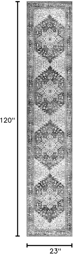 Yamaziot Washable Runner Rug, 2x10 Non-Slip Boho Vintage Hallway Rug Runner with Rubber Backing, Stain Resistant & Distressed Carpet Runner for Bedroom, Kitchen, Laundry, Entrance