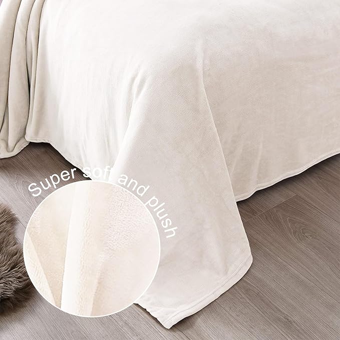 Exclusivo Mezcla Fleece Ivory Throw Blanket for Couch, Sofa, Super Soft and Warm Blankets, All Season, Cozy, Plush, Lightweight, 50x60 Inches