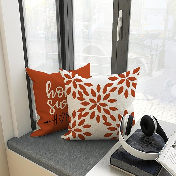 YCOLL Fall Pillow Covers 20x20 Set of 4, Modern Sofa Throw Pillow Cover for Fall Decor, Decorative Outdoor Linen Fabric Pillow Case for Couch Bed Car, Burnt Orange