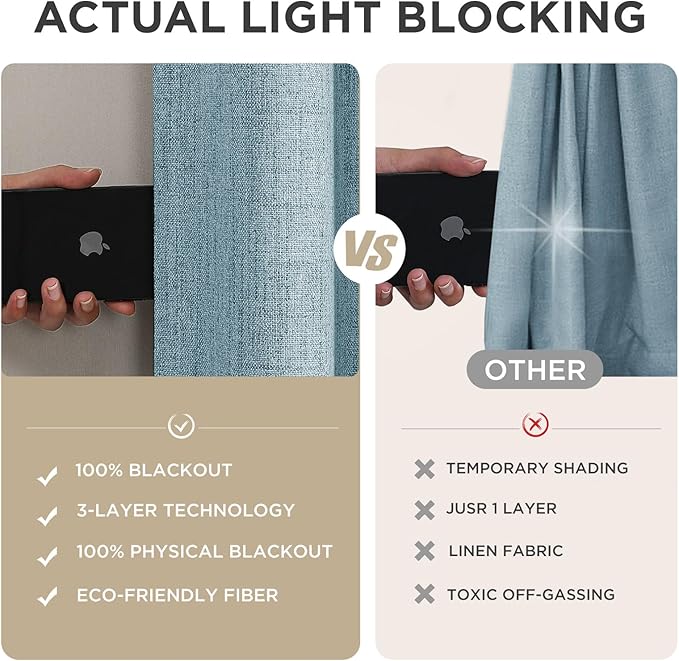 Joydeco Blackout Curtains for Bedroom - 108 Inch Long 100% Light Blocking 2 Panels Sky Blue Drapes, Thermal Insulated Room Darkening Curtains, Linen Textured for Living Room, Rod Pocket & Back Tabs