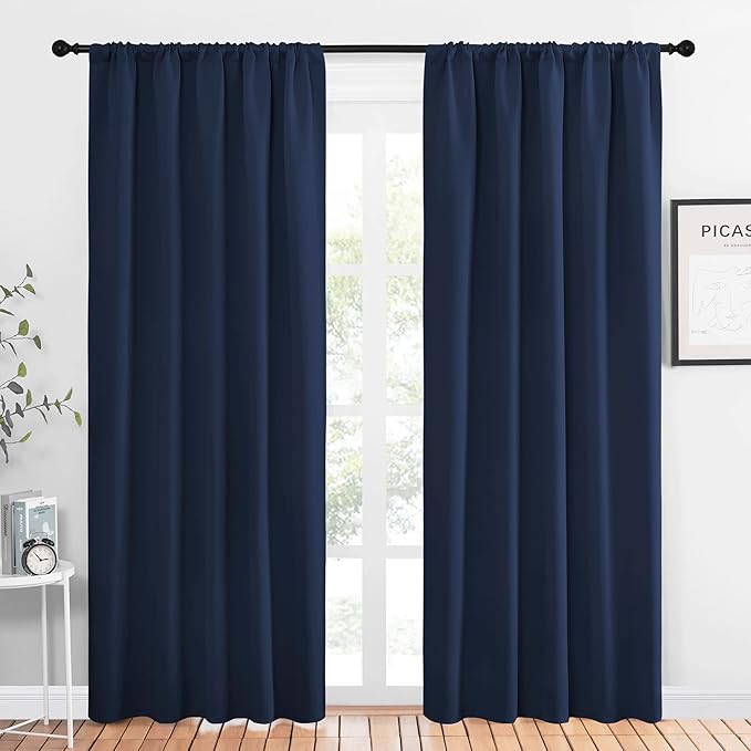 NICETOWN Blackout Curtain Panels for Living Room, Navy, 2 Panels, W52 inches x L84 inches, Energy Efficient & Noise Reducing Thermal Insulated Rod Pocket Blackout Drapes/Draperies for Window