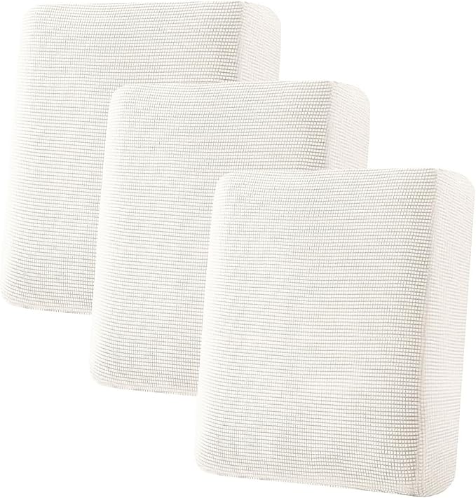 H.VERSAILTEX Super Stretch Individual Seat Cushion Cover Sofa Covers Couch Cushion Covers Slipcover Sets Thick Jacquard Textured Twill Fabric (3 Piece Sofa Cushion Covers, Porcelain White)