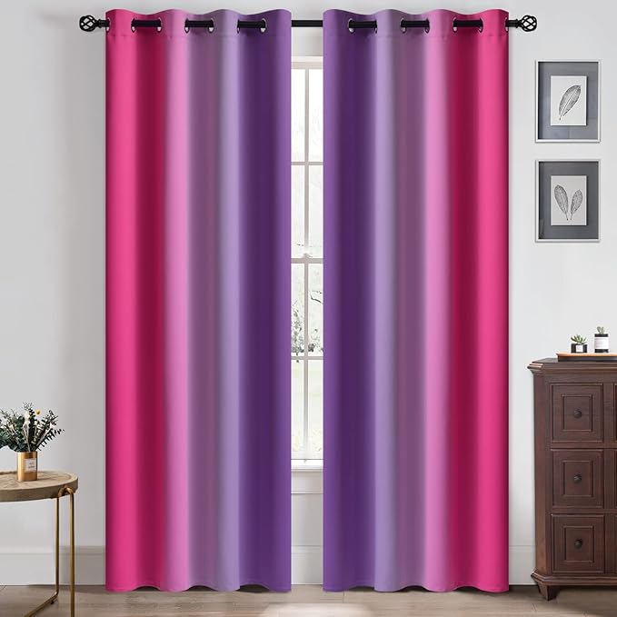 Yakamok Ombre Pink and Purple Curtains for Bedroom, Gradient Room Darkening Curtains, Grommet Thermal Insulated Light Blocking Window Drapes/Curtain for Living Room,52 x 84 Inch,2 Panels