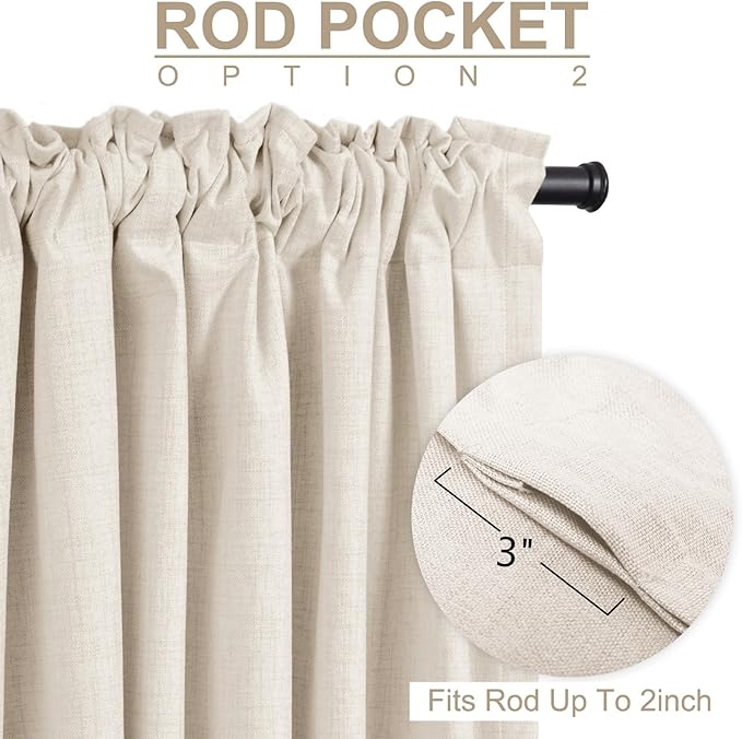 100% Blackout Shield Linen Blackout Curtains for Bedroom 90 Inches Long, Back Tab/Rod Pocket Living Room Drapes, Thermal Insulated Blackout Curtains 2 Panels Set, 50" W x 90" L, Beige White