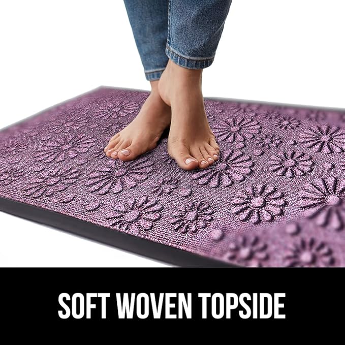 GORILLA GRIP 100% Waterproof All-Season WeatherMAX Doormat, Durable Natural Rubber, Stain and Fade Resistant, Low Profile, Indoor Outdoor Door Mats, Easy Clean Entry Mat, 29x17, Purple Confetti Daisy