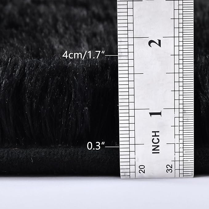 Tepook Super Soft Fluffy Rug for Bedroom, Modern Shaggy Fuzzy Kids Rugs for Living Room, Plush Indoor Nursery Home Decor Dorm Carpet with Non-Slip Bottom, Black, 5 X 8 Feet