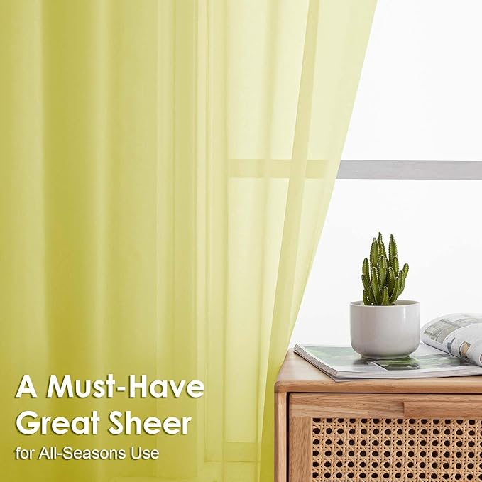 OVZME Sheer Curtains 84 Inches Long 2 Panels Set, Light Filtering Transparent Lightweight Soft Window Treatment Panels for Study Room Living Room Guest Room, Each 42W x 84L Inches, Lemon