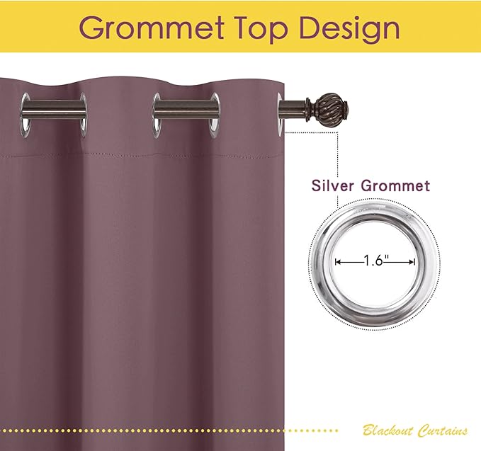 NICETOWN Blackout Curtains for Bedroom, Dry Rose, 34 W by 80 L, Set of 2, Thermal Insulated Curtains & Drapes with Grommet Top for Living Room, Privacy Window Treatment Draperies