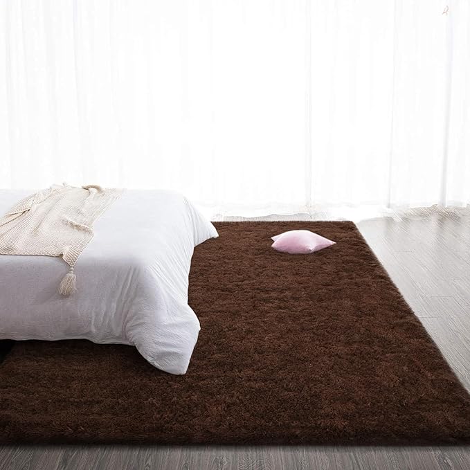 TWINNIS Super Soft Shaggy Rugs Fluffy Carpets, 5x8 Feet, Indoor Modern Plush Area Rugs for Living Room Bedroom Kids Room Nursery Home Decor, Upgrade Anti-Skid Rectangular Fuzzy Rug, Brown