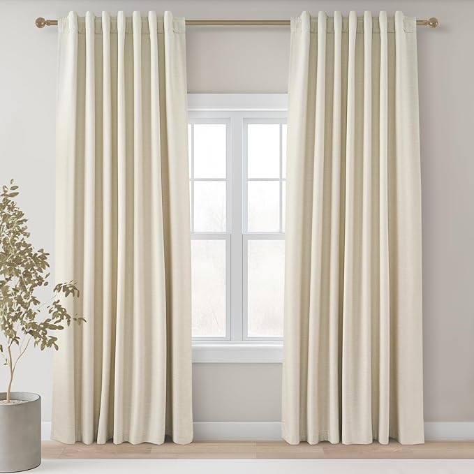 Topfinel 78 Inch Long Curtains for Sliding Door Closet Doors 100% Blackout Curtains for Living Room Bedroom Back Tab Pleated Heat Blocking Insulated Drapes Heat Cream White (W52 x L78) 2 Panels
