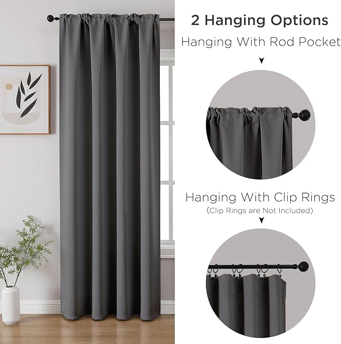 CUCRAF Light Grey Blackout Curtains 54 inch Length 2 Panels Set, Rod Pocket Room Darkening Drapes for Bedroom Living Room, Insulated Thermal Light Blocking Window Curtain (W52 x L54 Inch)