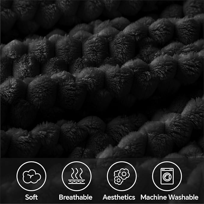 BEDELITE Fleece Throw Blanket for Couch & Bed - 3D Jacquard Decorative Black Blanket, Super Soft and Cozy Warm Fuzzy Blanket All Seasons Suitable, 50x60Inches