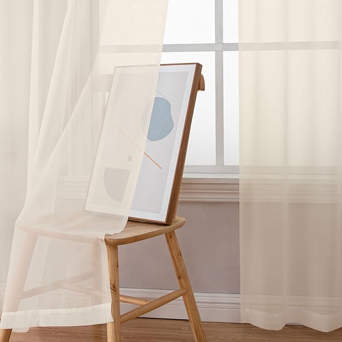 Simplebrand Cream Sheer Curtains 63 Inch Length 2 Panels, Rod Pocket Solid Color Window Sheer Curtain Panels, Elegant Curtains & Drapes for Living Room, Bedroom 2 Panels (Cream, 42" W x 63" L)