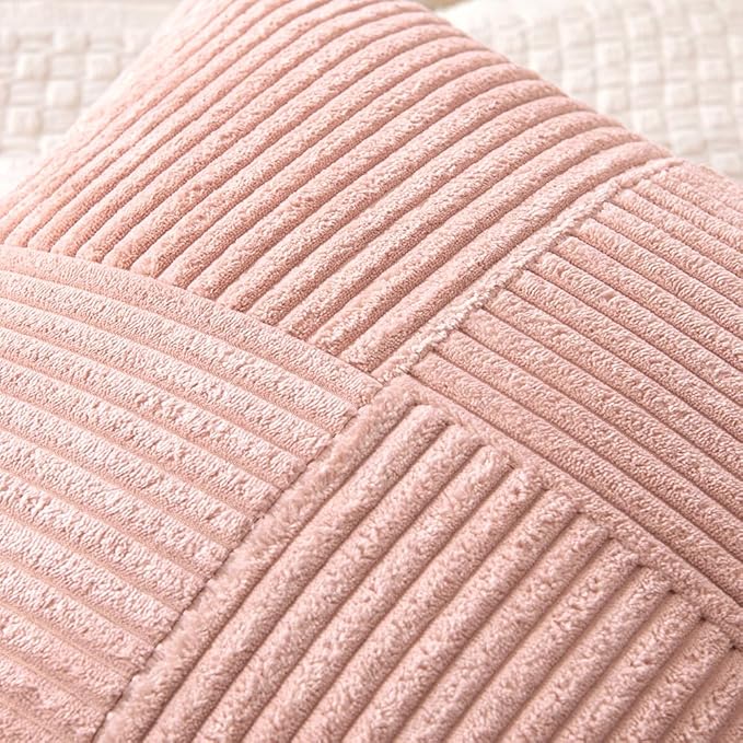 MIULEE Pink Decorative Throw Pillow Covers 20x20 Inch for Couch Bed Sofa Valentines Day Pack of 2 Boho Farmhouse Throw Pillows Soft Cross Corduroy Patchwork Textured Cushion Cases