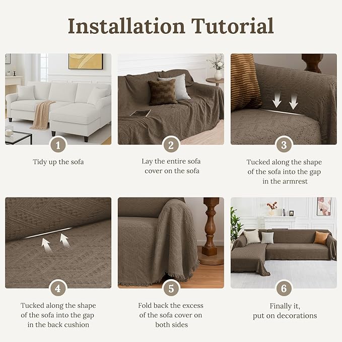 HOMERILLA Sectional Couch Covers for Sectional Sofa L Shaped Sofa Cover Blanket 2 Pieces L Shape Furniture Protector for Pets Dogs(Taupe, XX-Large)