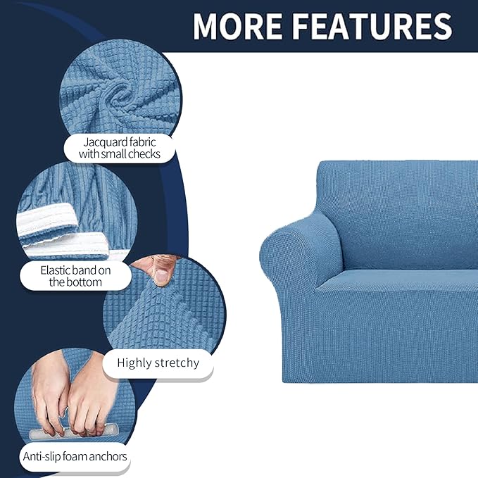 Cupuamon 2026 New Stretch Sofa Slipcovers Couch Cover for 3 Cushion Furniture Protector Sofa Covers with Elastic Bottom Jacquard Fabric Small Checks for Pets, Kids -Sofa, Riverside