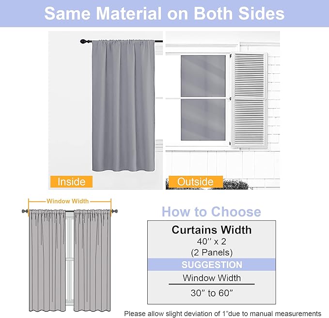 Simplebrand Ava Silver Grey Blackout Curtains for Bedroom 84 Inch Length 2 Panels, Solid Thermal Insulated Privacy Living Room Window Treatment Curtains Blackout Drapes, W40 x L84 Inch, Silver Grey