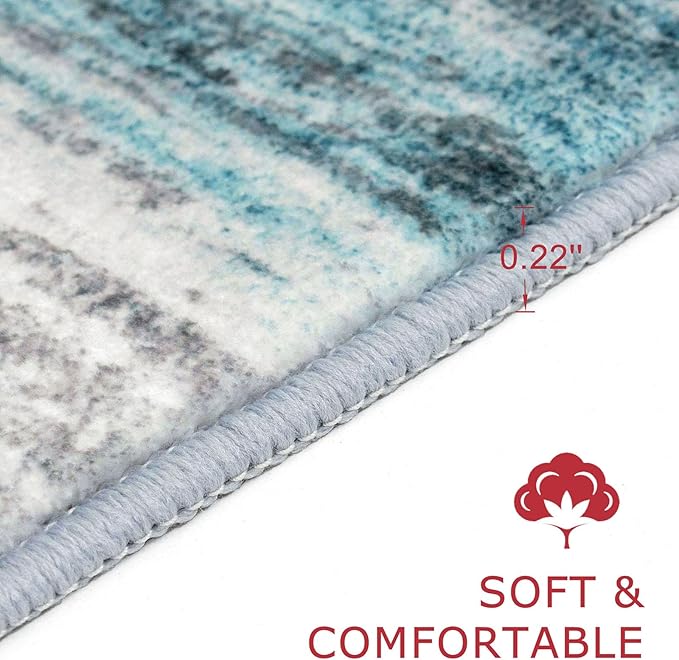 KOZYFLY Round Washable Rugs 6Ft Modern Abstract Ombre Rug for Bedroom, Washable Circle Rug Non-Slip Soft Striped Living Room Area Rug, Print Blue Carpet for Laundry Nursery