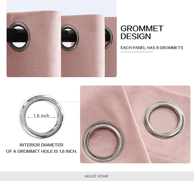 MIULEE Velvet Curtains Baby Pink Elegant Grommet Thermal Insulated Soundproof Room Darkening Curtains/Drapes for Classical Living Room Bedroom Decor 52 x 108 Inch Set of 2
